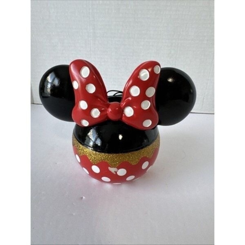 Disney Minnie Mouse Toothbrush Holder Red Polka Dot‎ Gold Glitter Ceramic